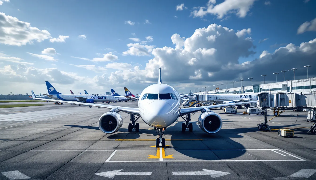 Aviones de aerolínea europea estacionados en terminal de aeropuerto durante operaciones comerciales
