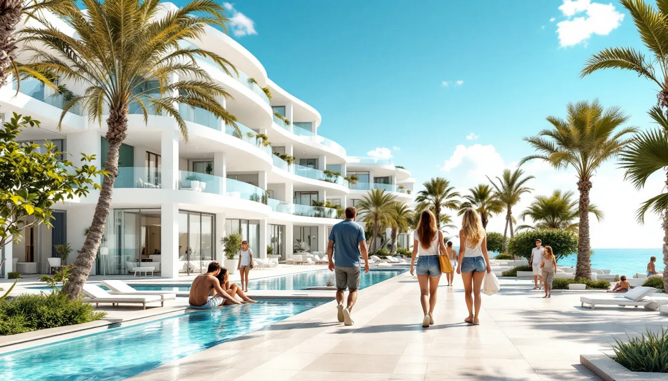 Hotel español recibiendo turistas internacionales en verano con demanda creciente
