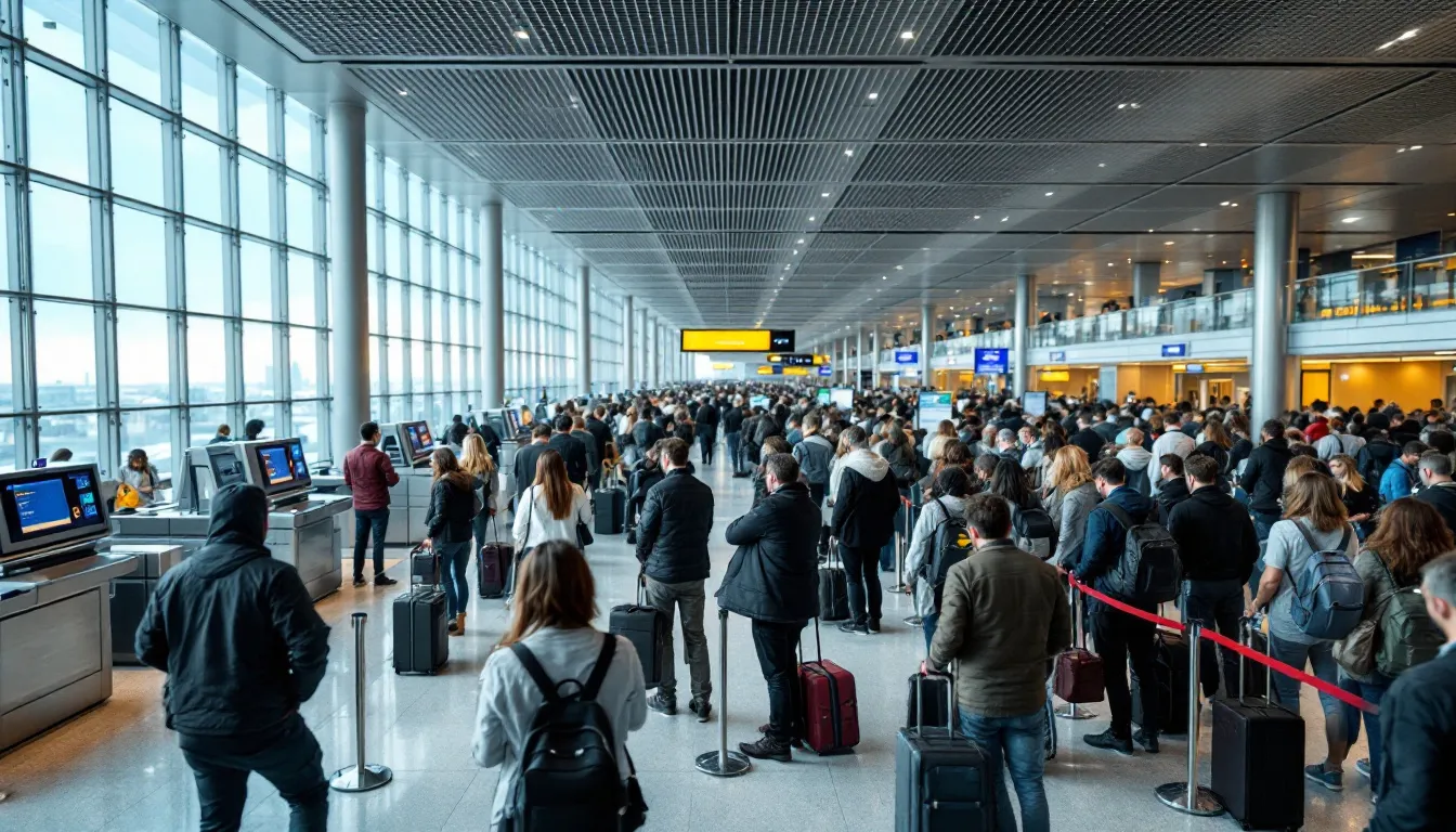Cola de pasajeros en controles biométricos de aeropuerto europeo
