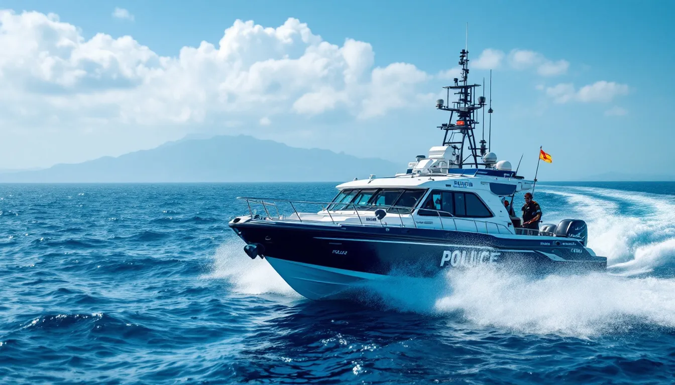 Embarcación policial patrullando la costa mediterránea en operación de vigilancia