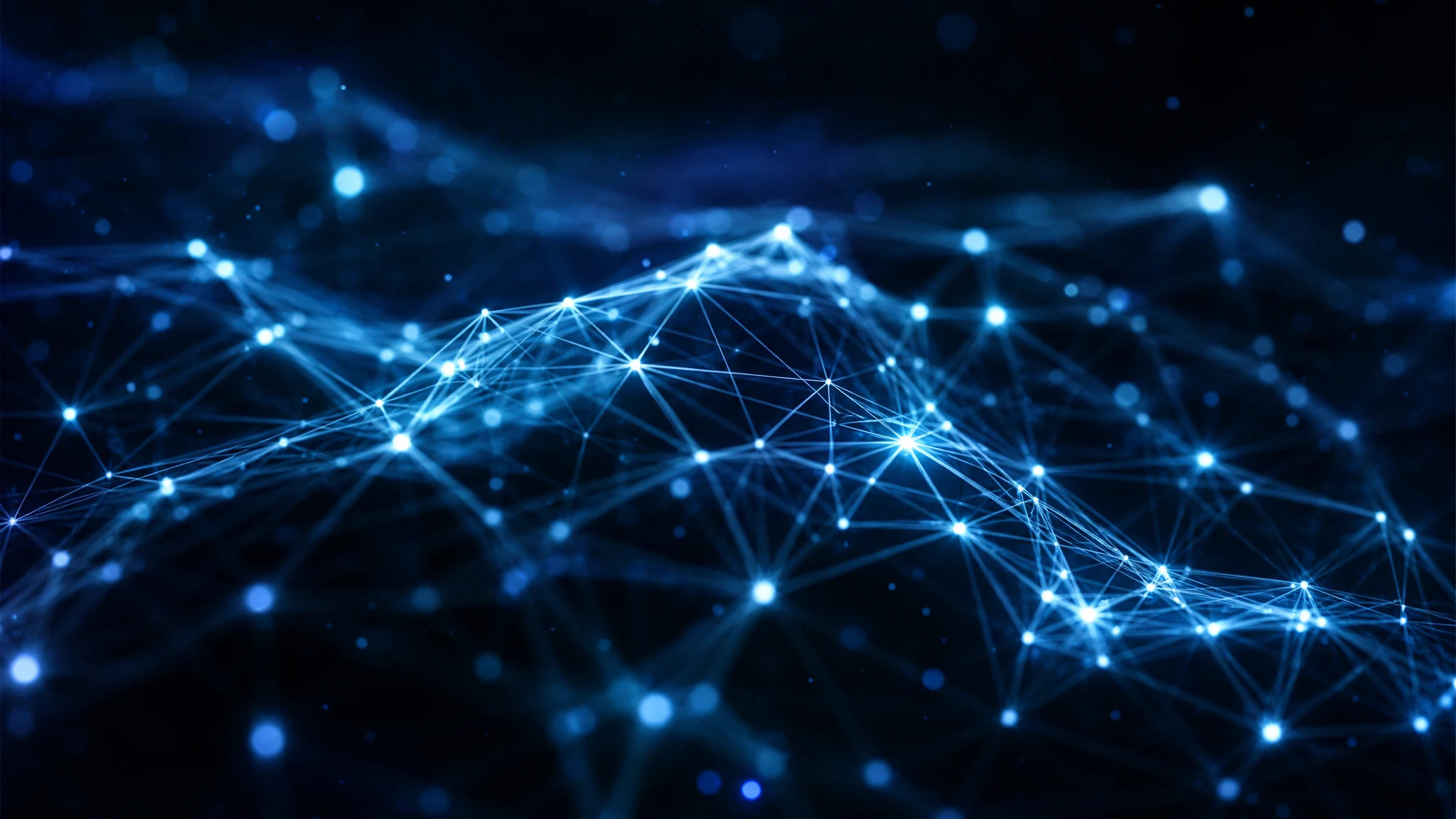 Red neuronal de inteligencia artificial con nodos interconectados representando el procesamiento de datos